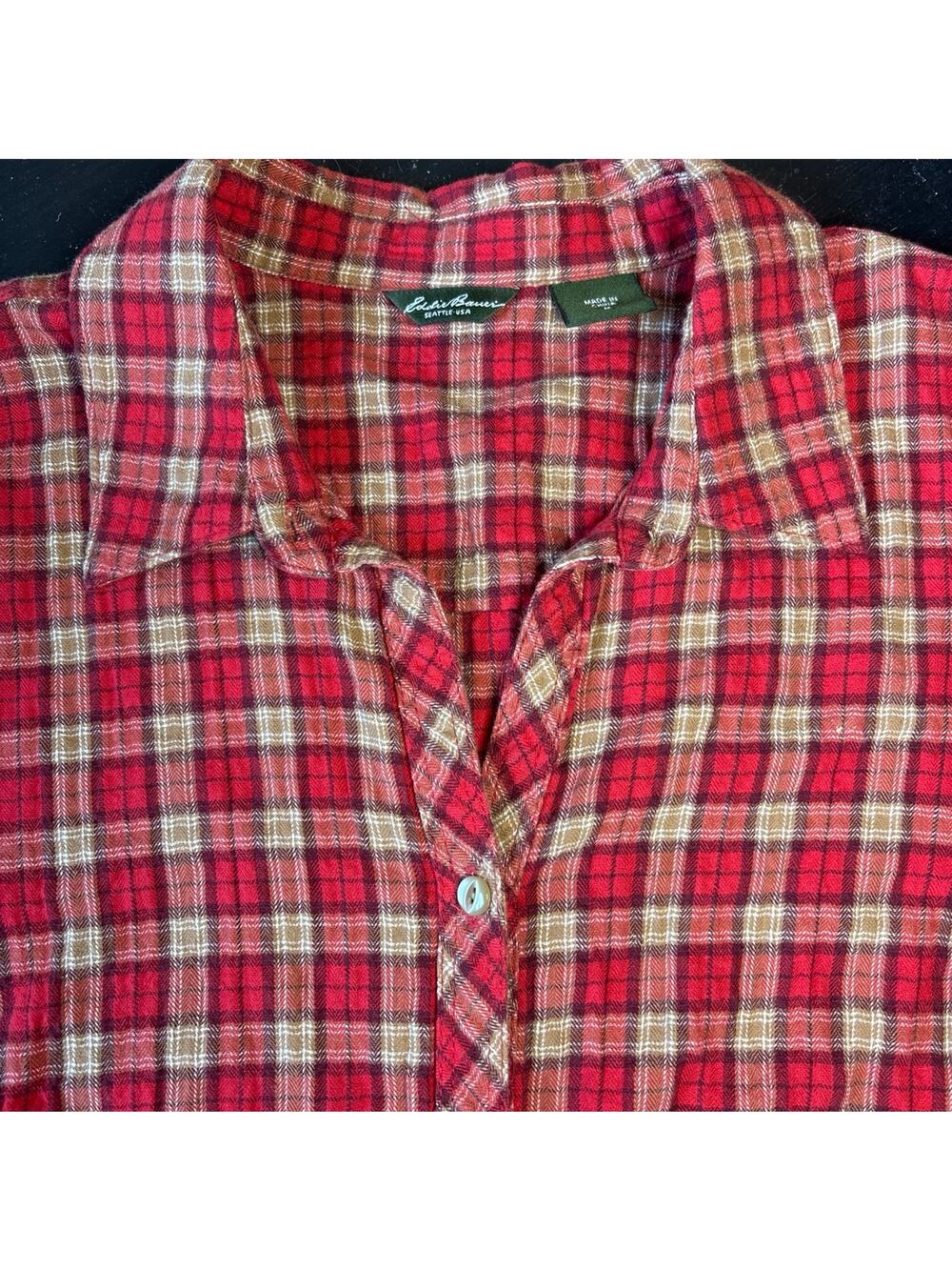 Eddie Bauer Flannel Shirt Women M Red Plaid Long Sleeve Cotton soft blouse